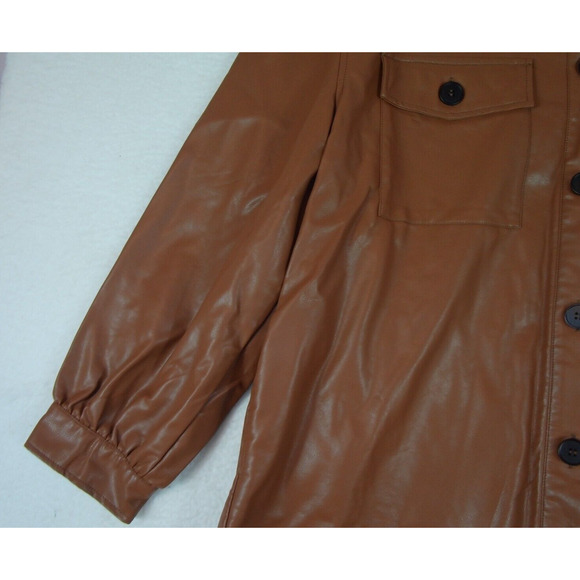 Gigio Vegan Leather Button Shirt Shacket Jacket Medium Brown Women's Size XL - Picture 8 of 13